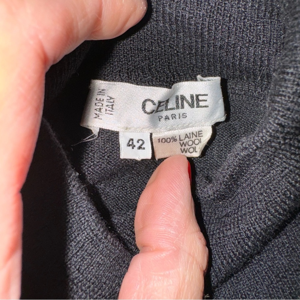 Celine Vintage Mock Neck Black 100% Wool Sweater - Size 42 (fits like a small) - Picture 2 of 5